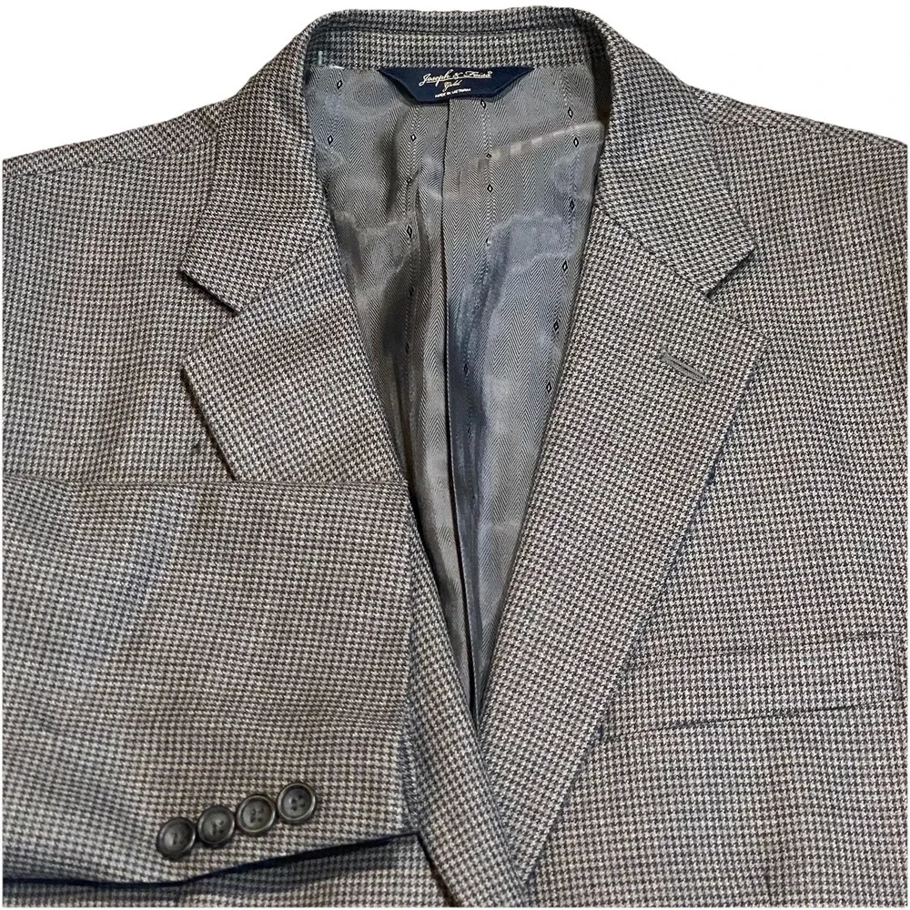 Joseph Feiss‎ Mens Sport Coat 44R Houndstooth Wool Blazer Gray Grandpa Aesthetic